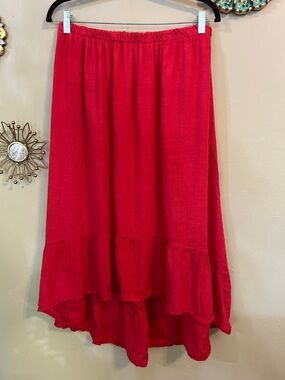 Puro Lino Women’s Italian 100% Linen Hi-Lo Midi Skirt L/XL Lightweight Pink